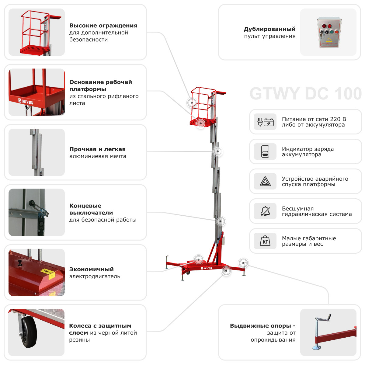 8 - Одномачтовый подъемник SKYER GTWY6-100 AC/DC