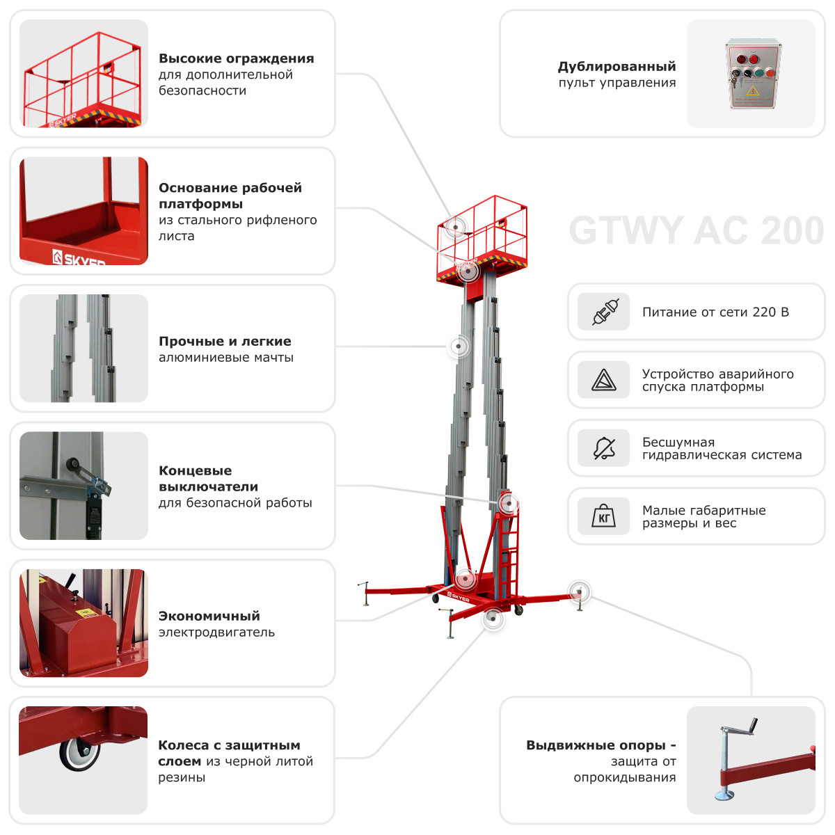 Двухмачтовый подъемник SKYER GTWY6-200 - 8